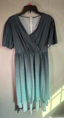 Women's Short Sleeve V-Neck Ombre Gradient Midi Dress